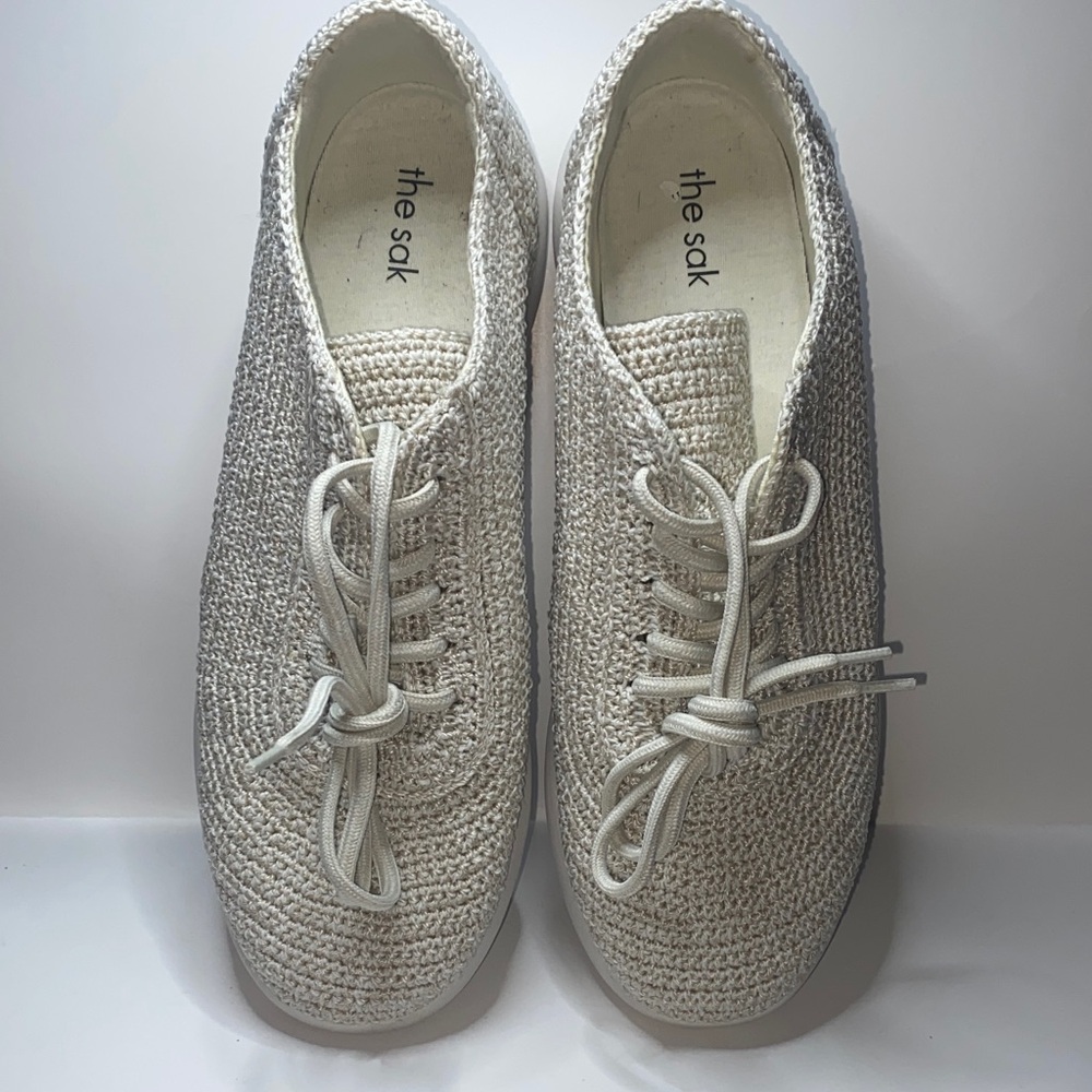 The Sak Cream Knit Lace-Up Sneakers